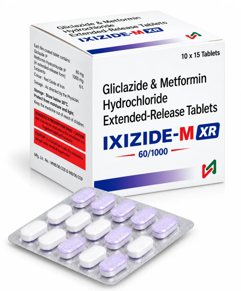 Ixizide-M XR 60/1000 Gliclazide and Metformin Hydrochloride extended-release tablets carton with blister, 10 x 15 tablets