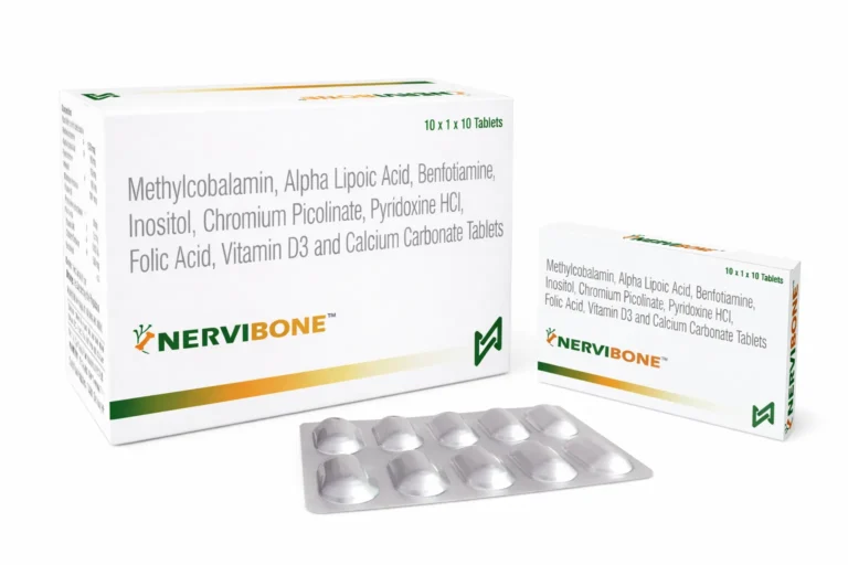 Nervibone tablets cartons with blister strip, 10 x 1 x 10 tablets