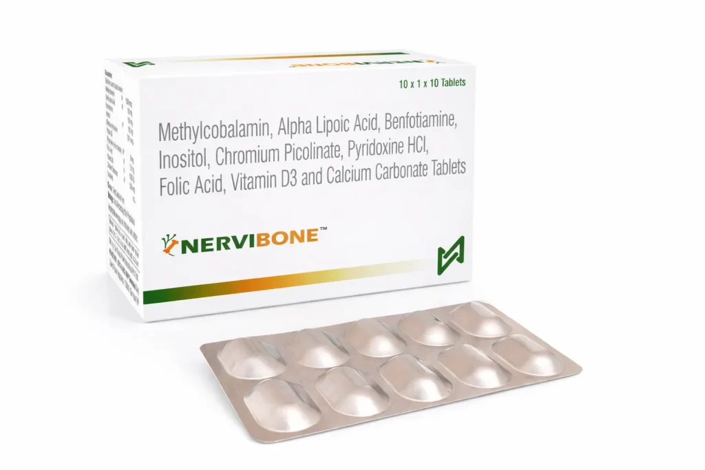 Nervibone tablets carton with blister strip